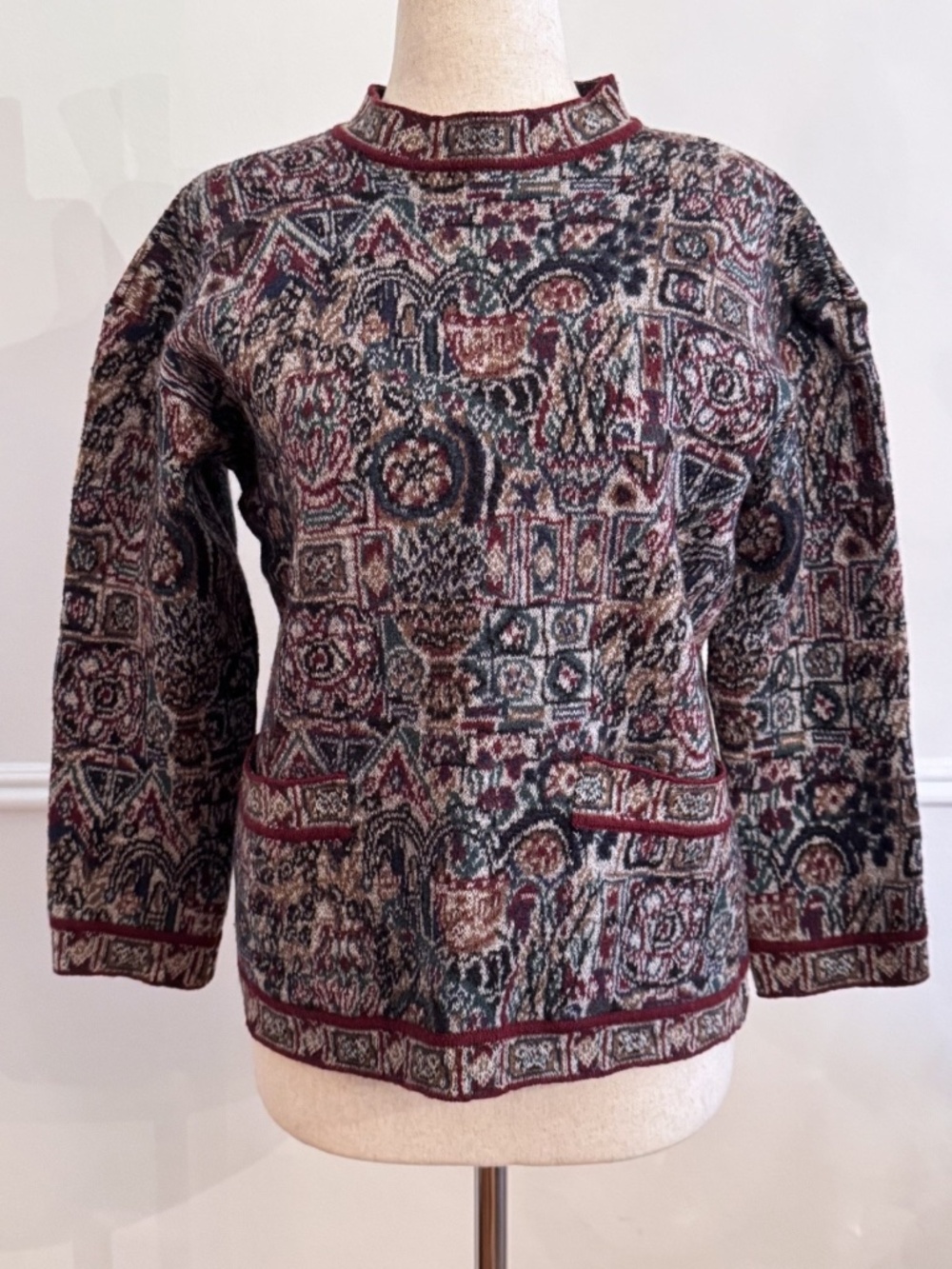 Missoni Vintage Wool Jacquard Mock Neck Sweater Multicolor Abstract Medium